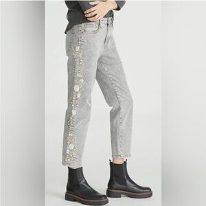 Driftwood Royce High Waist Floral-Embroidered Grey Wash Jeans. Sz 25 Women 
#214
